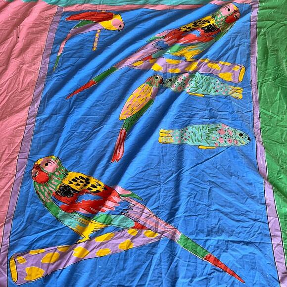 Ken‎ Done Duvet Doona Cover 80s 90s Queen Size Parrots & Fish Colorful Tropical - Picture 1 of 14
